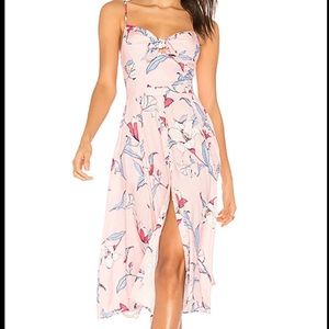 Yumi Kim Pink Tie Front Floral Midi Dress Size L